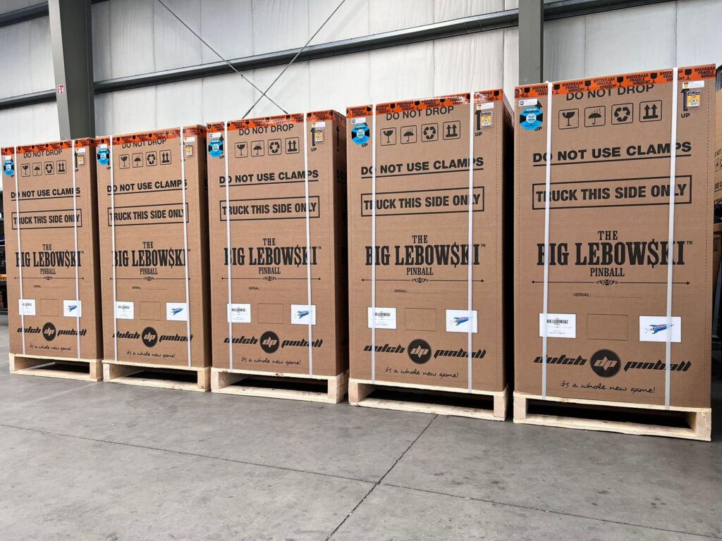 Big Lebowski pinball machines boxed and shipping to acme pinball in Australia and New Zealand