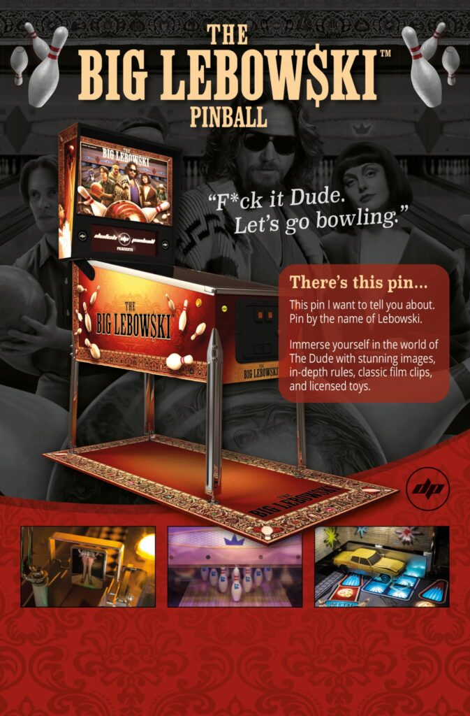The Big Lebowski pinball flyer for ACME Pinball in Australia and New Zealand
